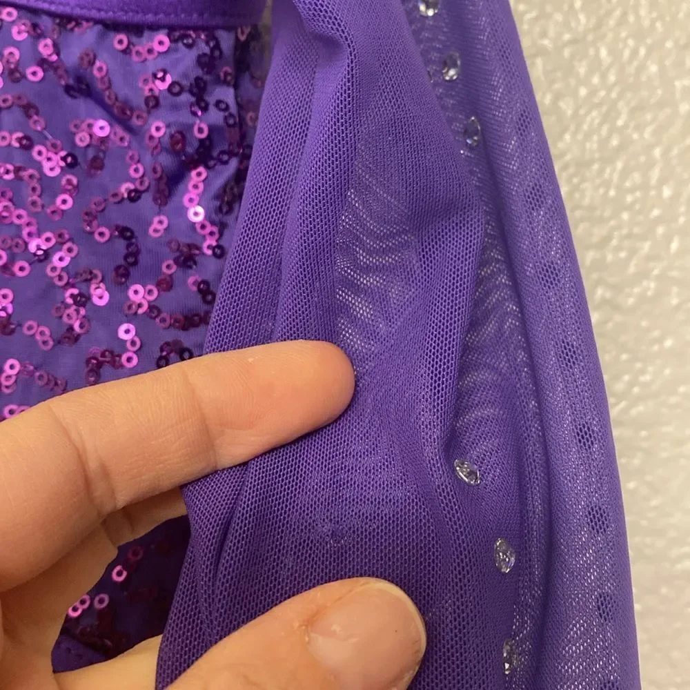 Weissman dance purple rhinestone leotard biketard mesh So Close 12209 LC child